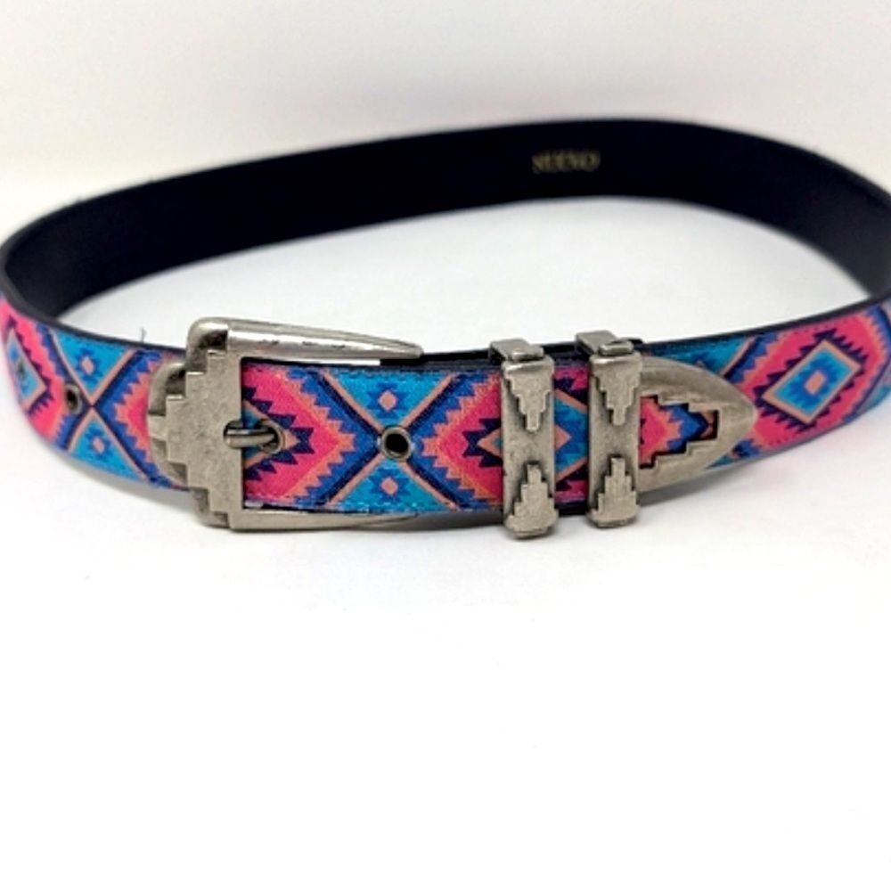 Vintage NUOVO Colorful Bohemian Aztec fabric belt